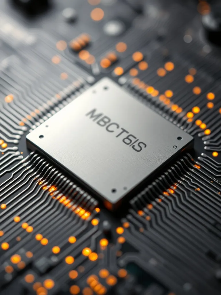 Macro photography of a high-tech microprocessor chip with gl