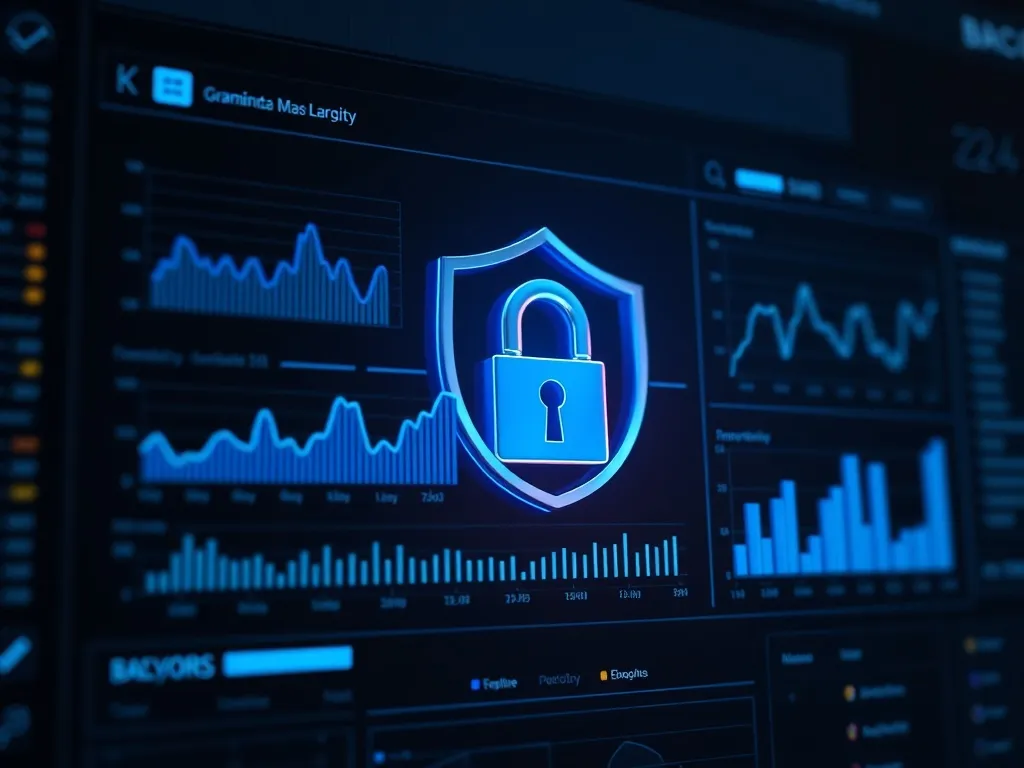 A high-tech digital banking security dashboard with blue and